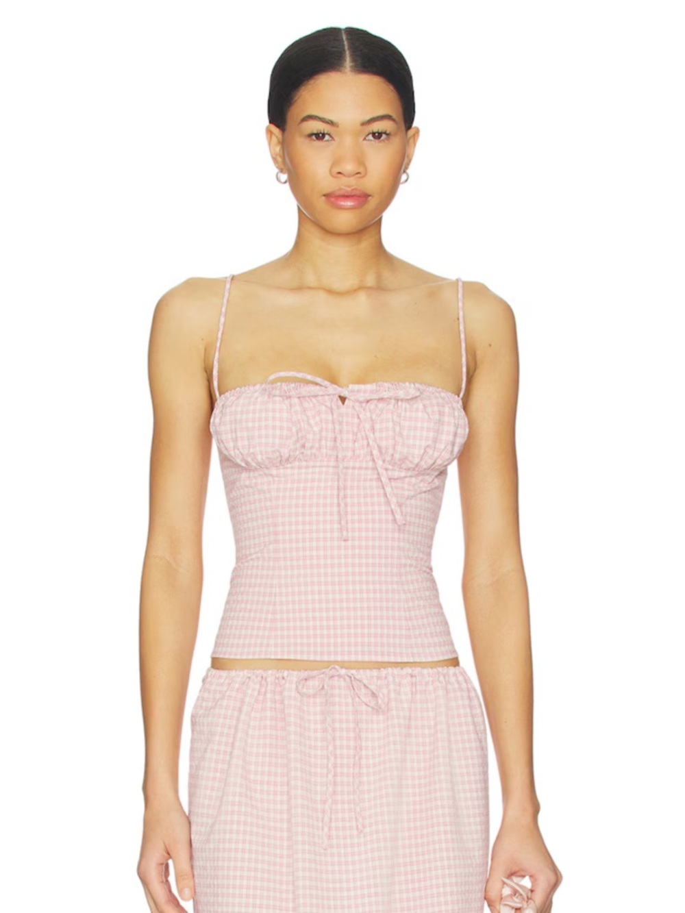 REVOLVE Pink Gingham Tie-Front Cami Top